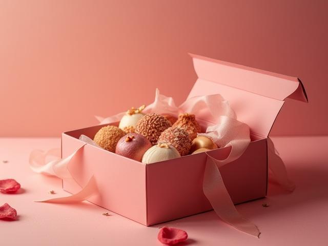 Festliche Geschenkbox mit premium Süßwaren und Schleifen