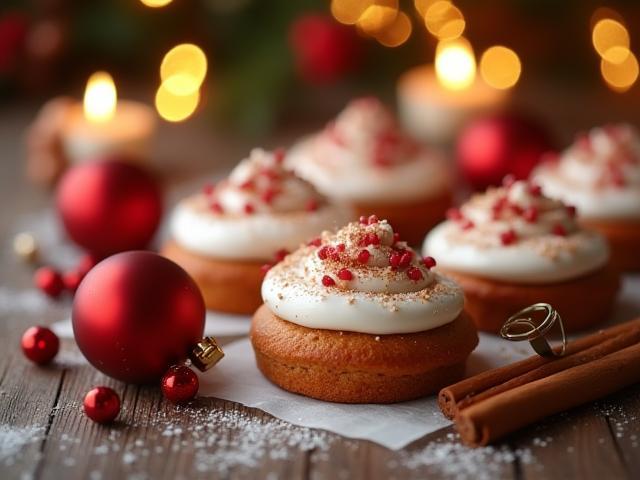 Weihnachtliche Süßwaren mit Zimtstangen und Weihnachtskugeln
